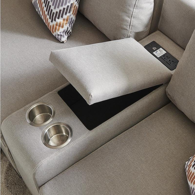 Amira Beige Fabric Reversible Modular Sectional Sofa w/ USB Console and Ottoman - Ethereal Company