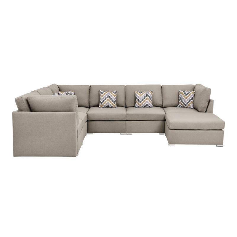 Amira Beige Fabric Reversible Modular Sectional Sofa with Ottoman and Pillows - Ethereal Company