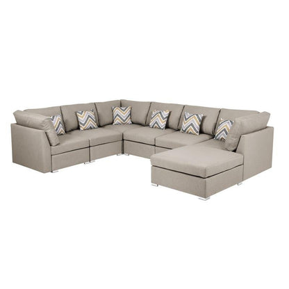 Amira Beige Fabric Reversible Modular Sectional Sofa with Ottoman and Pillows - Ethereal Company