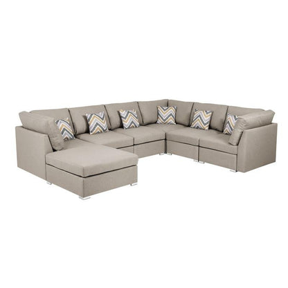 Amira Beige Fabric Reversible Modular Sectional Sofa with Ottoman and Pillows - Ethereal Company