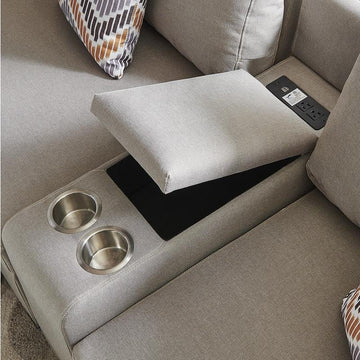Amira Beige Fabric Reversible Modular Sectional Sofa with USB Console and Ottoman - Ethereal Company