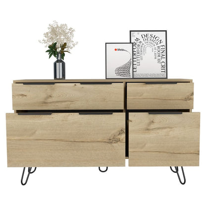 Aster Double Dresser, Four Drawers, Superior Top, Hairpin Legs - Ethereal Company