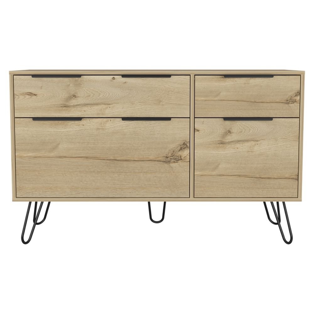 Aster Double Dresser, Four Drawers, Superior Top, Hairpin Legs - Ethereal Company