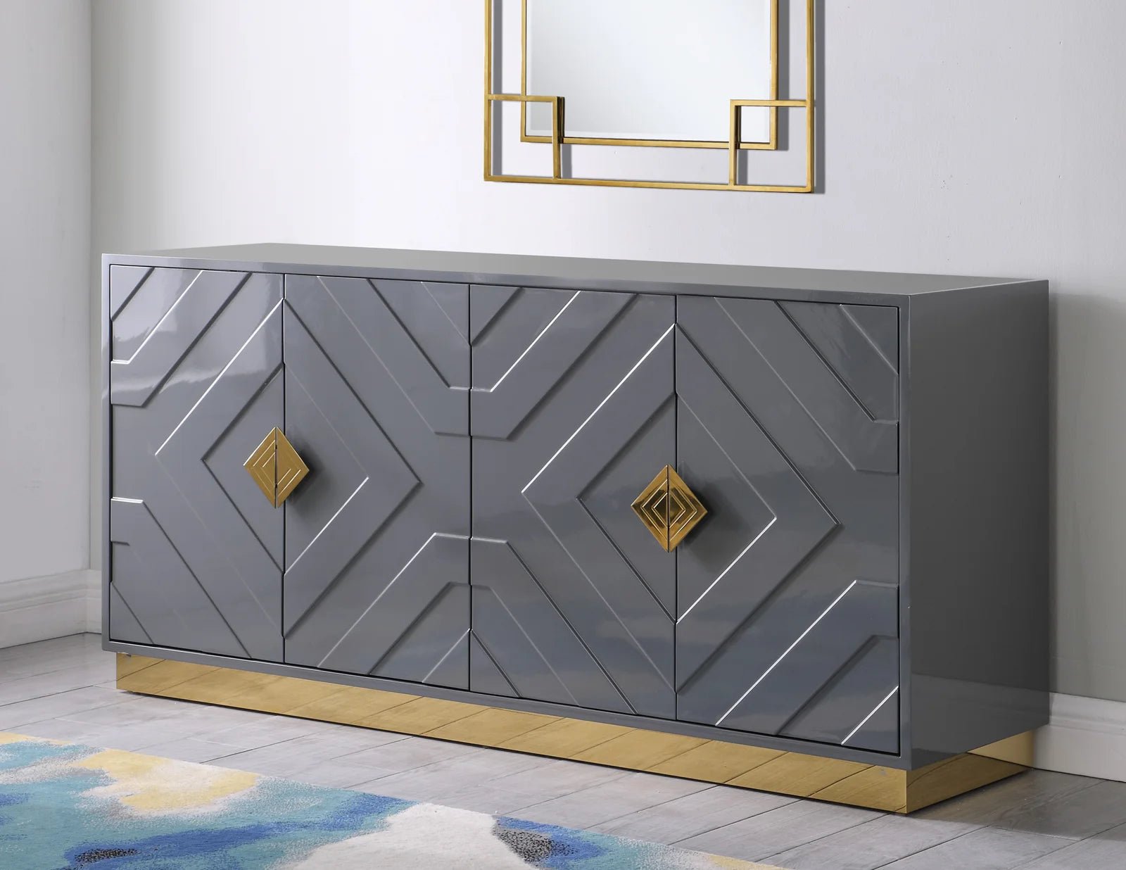 Babatunde 65&quot; Wood Sideboard with Gold Accents in Gray - Ethereal Company