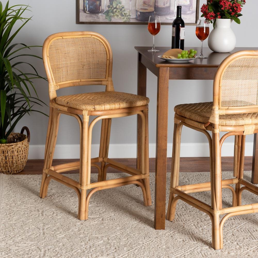 bali &amp; pari Adrena Modern Bohemian Natural Brown Rattan Counter Stool - Ethereal Company