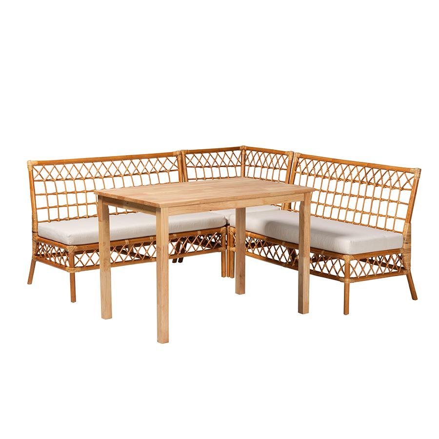 bali &amp; pari Aina Modern Bohemian Honey Rattan 4-Piece Dining Nook Set - Ethereal Company