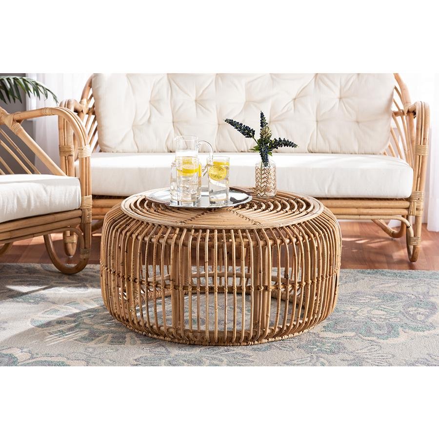 bali &amp; pari Aliane Modern Bohemian Natural Brown Antique Rattan Coffee Table - Ethereal Company