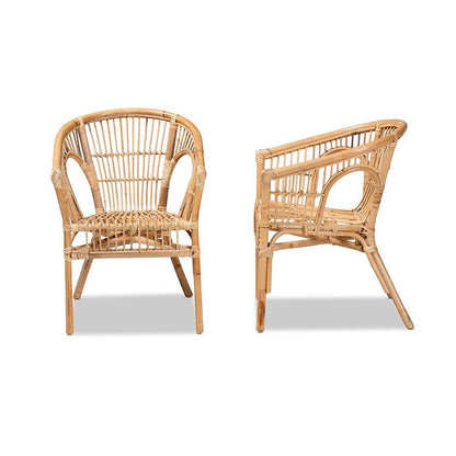 bali &amp; pari Alleta Modern Bohemian Natural Brown Rattan 2-Piece Dining Chair Set - Ethereal Company