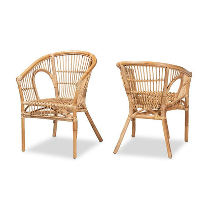 bali &amp; pari Alleta Modern Bohemian Natural Brown Rattan 2-Piece Dining Chair Set - Ethereal Company