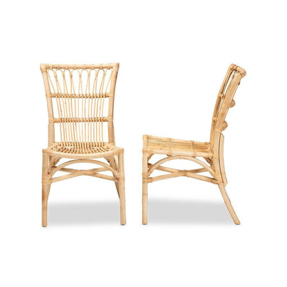 bali &amp; pari Ammi Modern Bohemian Natural Brown Rattan 2-Piece Dining Chair Set - Ethereal Company