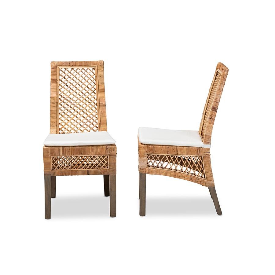 bali &amp; pari Argos Modern Bohemian Natural Brown Rattan 2-Piece Dining Chair Set - Ethereal Company