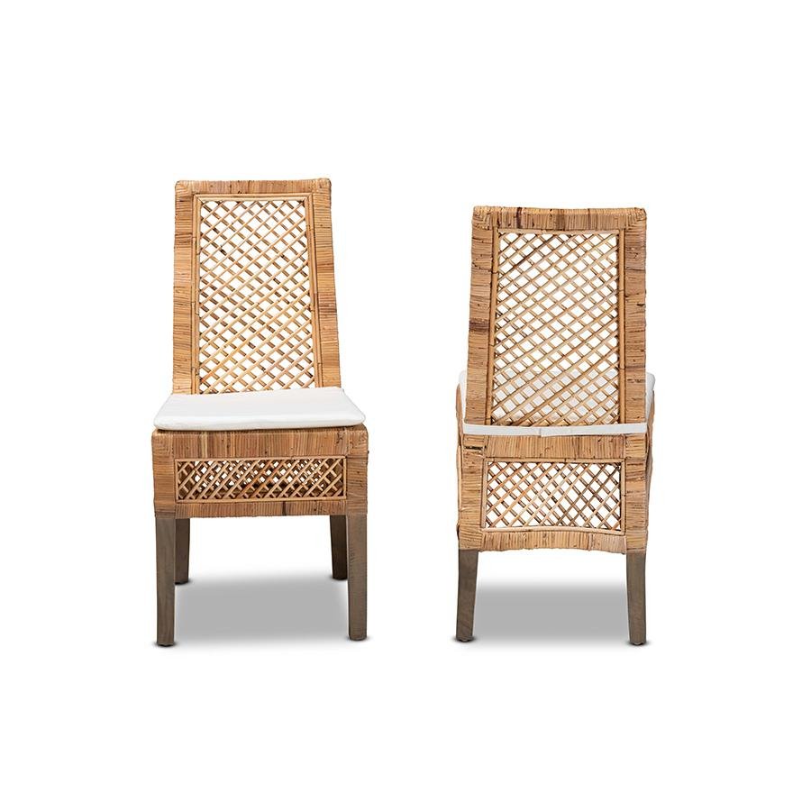 bali &amp; pari Argos Modern Bohemian Natural Brown Rattan 2-Piece Dining Chair Set - Ethereal Company