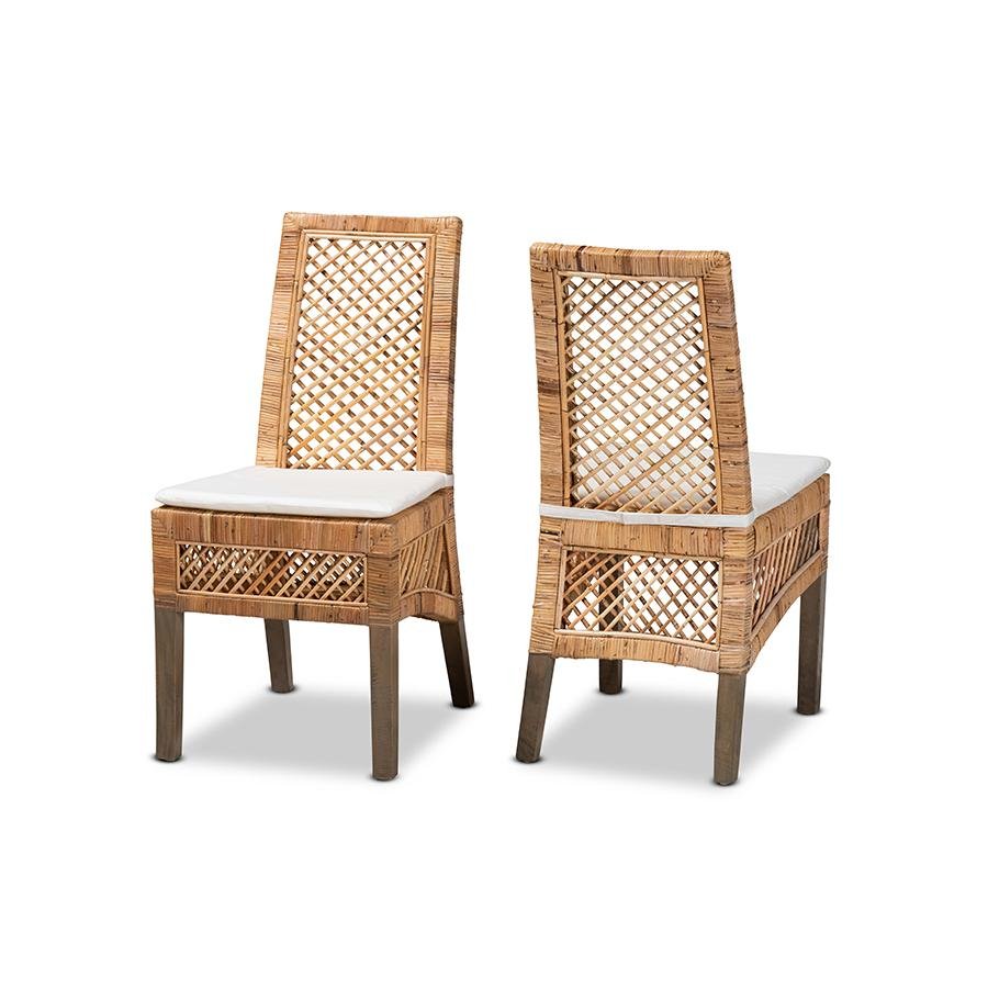 bali &amp; pari Argos Modern Bohemian Natural Brown Rattan 2-Piece Dining Chair Set - Ethereal Company