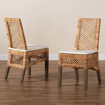 Bali &amp; Pari Argos Modern Bohemian Natural Brown Rattan 2-Piece Dining Chair Set - Ethereal Company