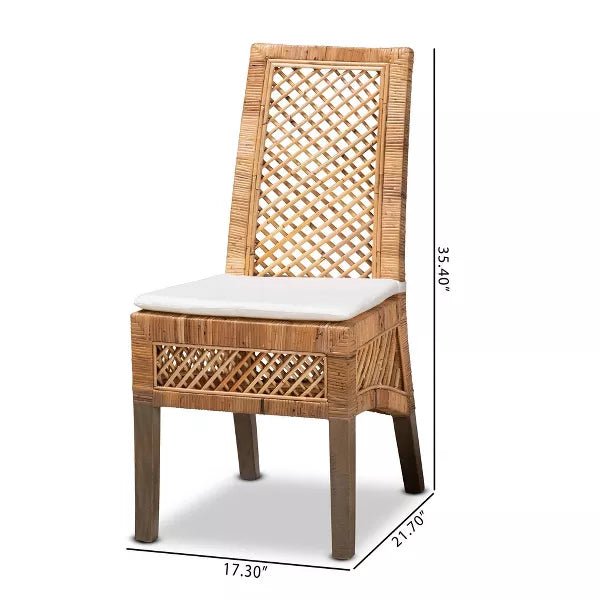 Bali &amp; Pari Argos Modern Bohemian Natural Brown Rattan 2-Piece Dining Chair Set - Ethereal Company