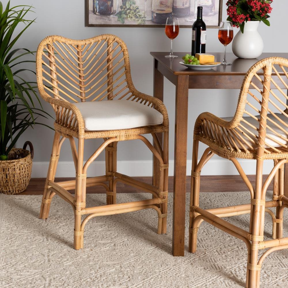 bali &amp; pari Arween Modern Bohemian Natural Brown Rattan Counter Stool - Ethereal Company