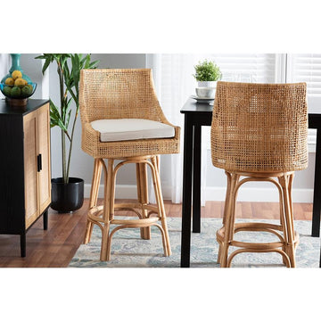 bali &amp; pari Bella Modern Bohemian Natural Brown Rattan Bar Stool - Ethereal Company