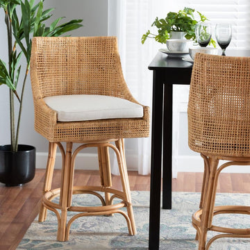 bali &amp; pari Bella Modern Bohemian Natural Brown Rattan Counter Stool - Ethereal Company