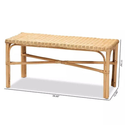 bali &amp; pari Cacaban Modern Bohemian Natural Brown Rattan Accent Bench - Ethereal Company