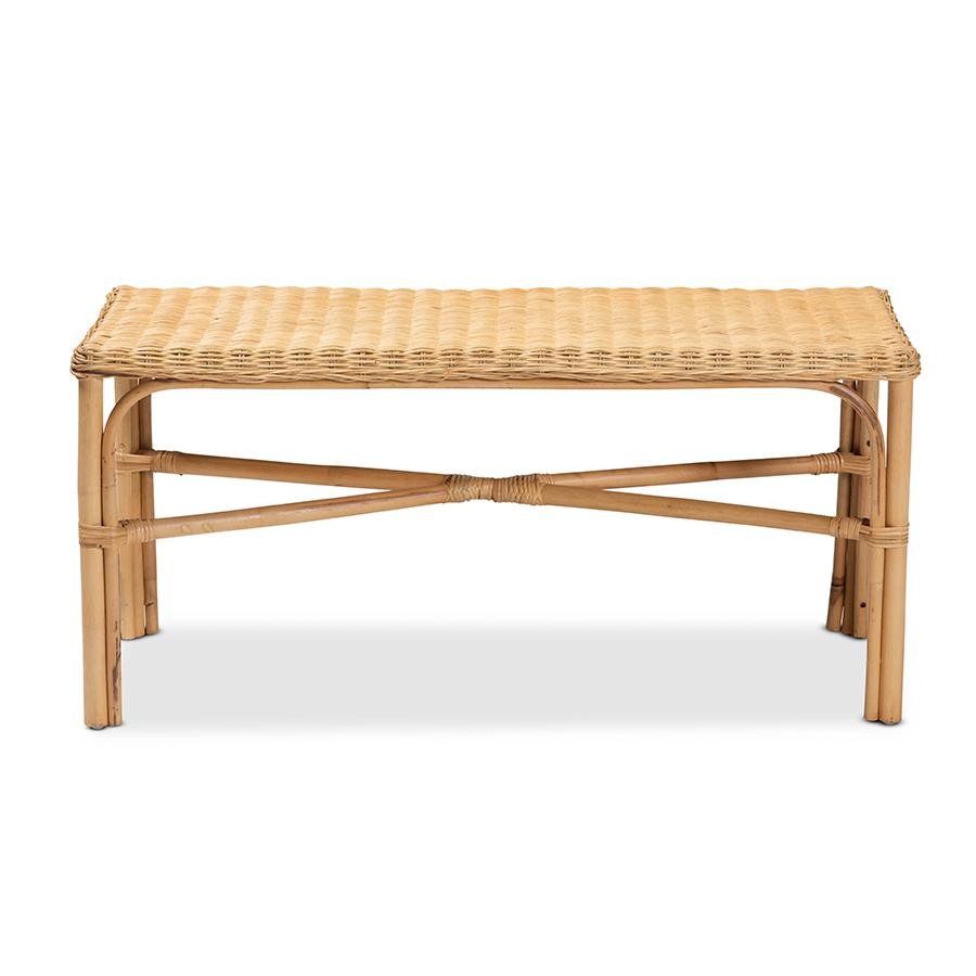 bali &amp; pari Cacaban Modern Bohemian Natural Brown Rattan Accent Bench - Ethereal Company