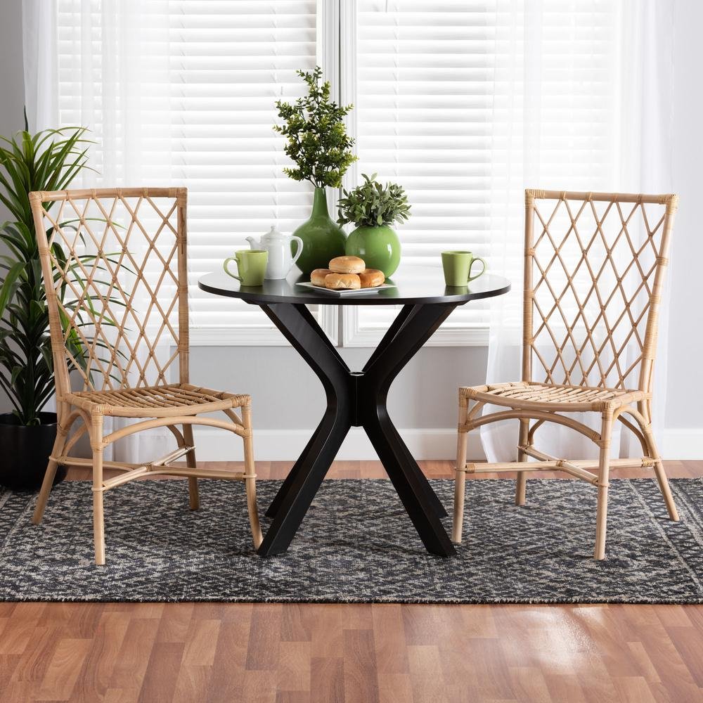 bali &amp; pari Doria Modern Bohemian Natural Brown Rattan 2-Piece Dining Chair Set - Ethereal Company