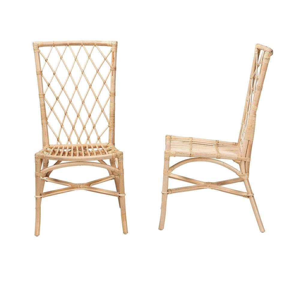 bali &amp; pari Doria Modern Bohemian Natural Brown Rattan 2-Piece Dining Chair Set - Ethereal Company