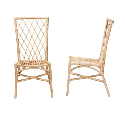 bali &amp; pari Doria Modern Bohemian Natural Brown Rattan 2-Piece Dining Chair Set - Ethereal Company