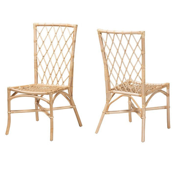 bali &amp; pari Doria Modern Bohemian Natural Brown Rattan 2-Piece Dining Chair Set - Ethereal Company