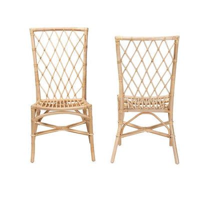 bali &amp; pari Doria Modern Bohemian Natural Brown Rattan 2-Piece Dining Chair Set - Ethereal Company