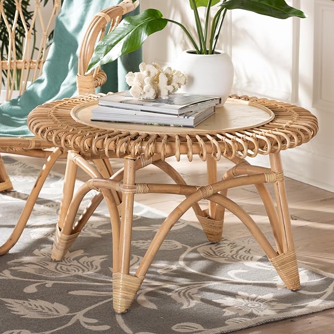 bali &amp; pari Elani Modern Bohemian Natural Rattan Coffee Table - Ethereal Company