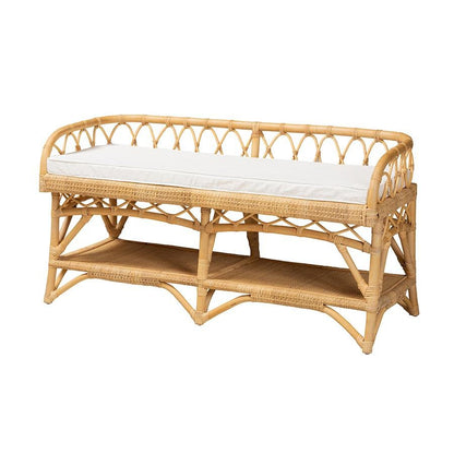 bali &amp; pari Leryn Modern Bohemian Natural Brown Rattan Bench - Ethereal Company