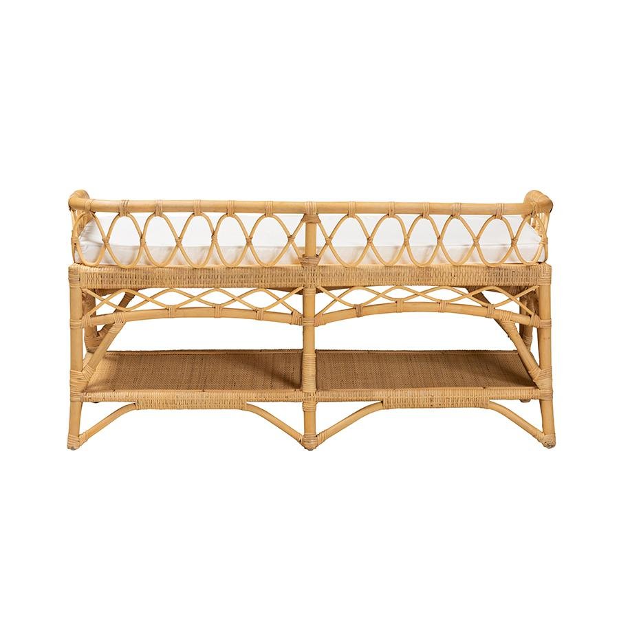 bali &amp; pari Leryn Modern Bohemian Natural Brown Rattan Bench - Ethereal Company