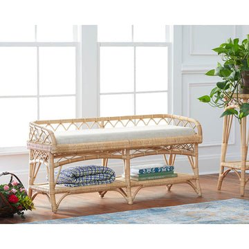 bali &amp; pari Leryn Modern Bohemian Natural Brown Rattan Bench - Exotic and Versatile - Ethereal Company