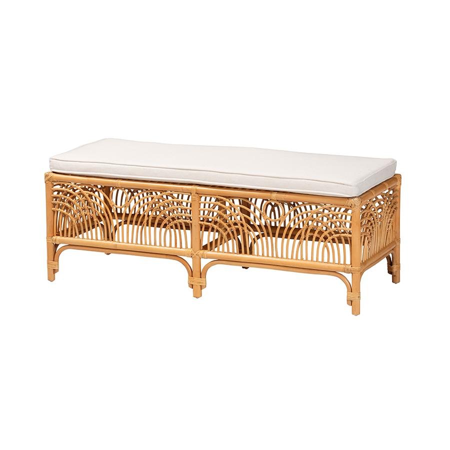 bali &amp; pari Materra Modern bohemian Natural Brown Rattan Bench - Ethereal Company