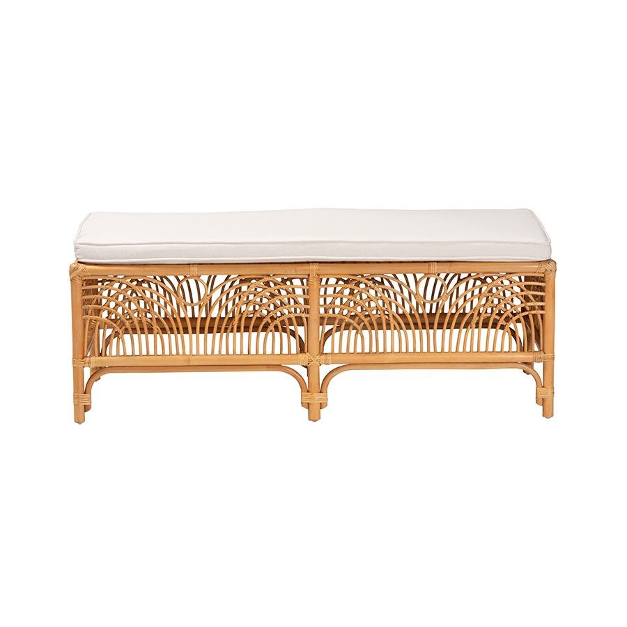 bali &amp; pari Materra Modern bohemian Natural Brown Rattan Bench - Ethereal Company