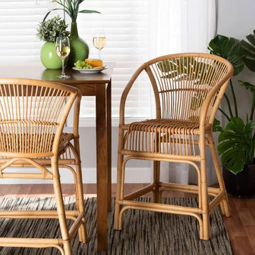 Bali &amp; Pari Murai Modern Bohemian Natural Brown Rattan Counter Stool - Ethereal Company