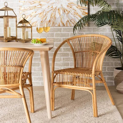 bali &amp; pari Murai Modern Bohemian Natural Brown Rattan Dining Chair - Ethereal Company