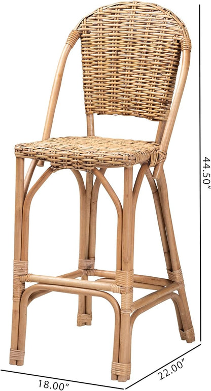 Bali &amp; Pari Neola Modern Bohemian Natural Rattan Bar Stool - Ethereal Company