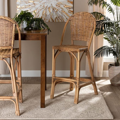 Bali &amp; Pari Neola Modern Bohemian Natural Rattan Bar Stool - Ethereal Company