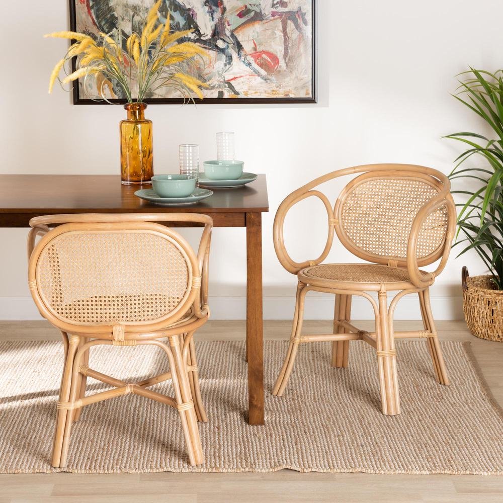 bali &amp; pari Palesa Modern Bohemian Natural Brown Rattan Dining Chair - Ethereal Company