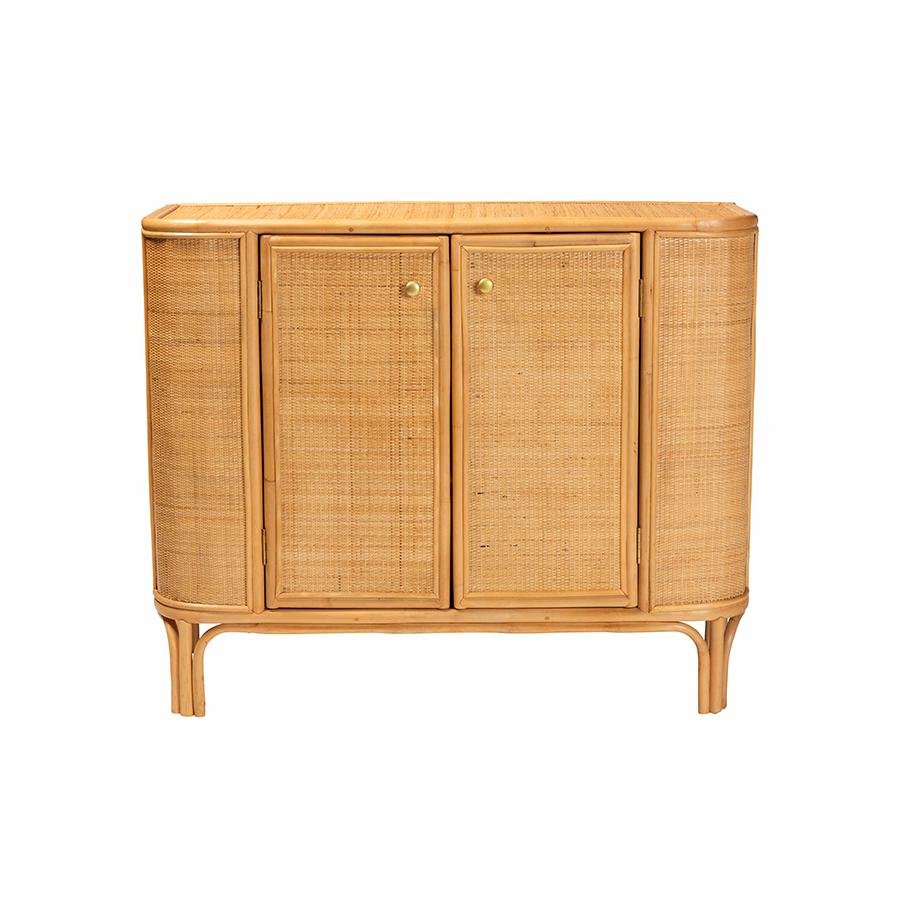 bali &amp; pari Serissa Modern Bohemian Natural Brown Rattan 2-Door Storage Cabinet - Ethereal Company