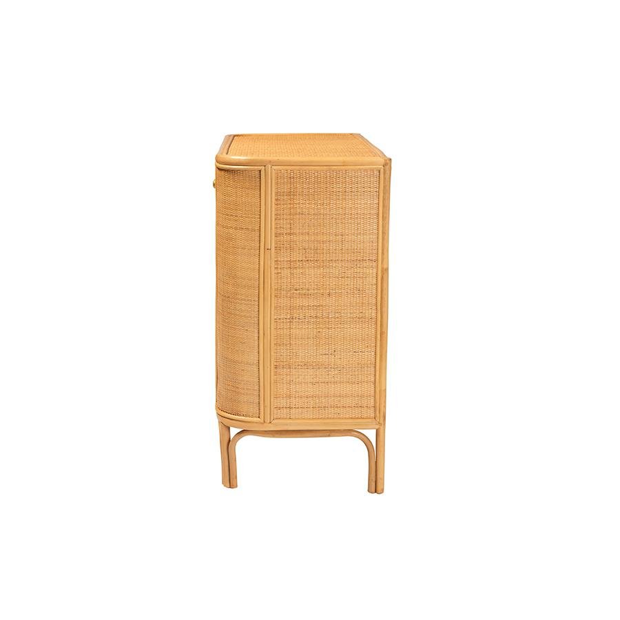 bali &amp; pari Serissa Modern Bohemian Natural Brown Rattan 2-Door Storage Cabinet - Ethereal Company