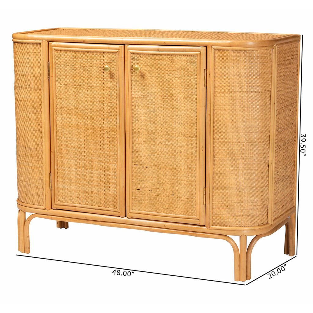 bali &amp; pari Serissa Modern Bohemian Natural Brown Rattan 2-Door Storage Cabinet - Ethereal Company