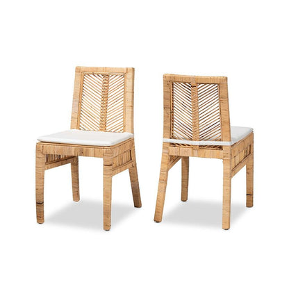 bali &amp; pari Suci Modern Bohemian Natural Brown Rattan 2-Piece Dining Chair Set - Ethereal Company