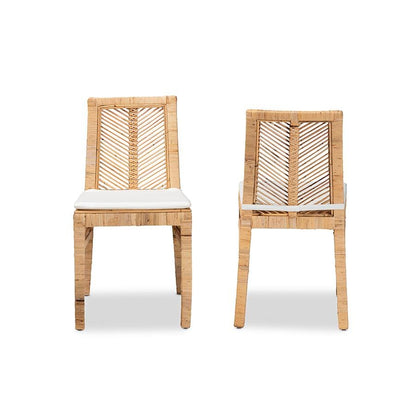 bali &amp; pari Suci Modern Bohemian Natural Brown Rattan 2-Piece Dining Chair Set - Ethereal Company
