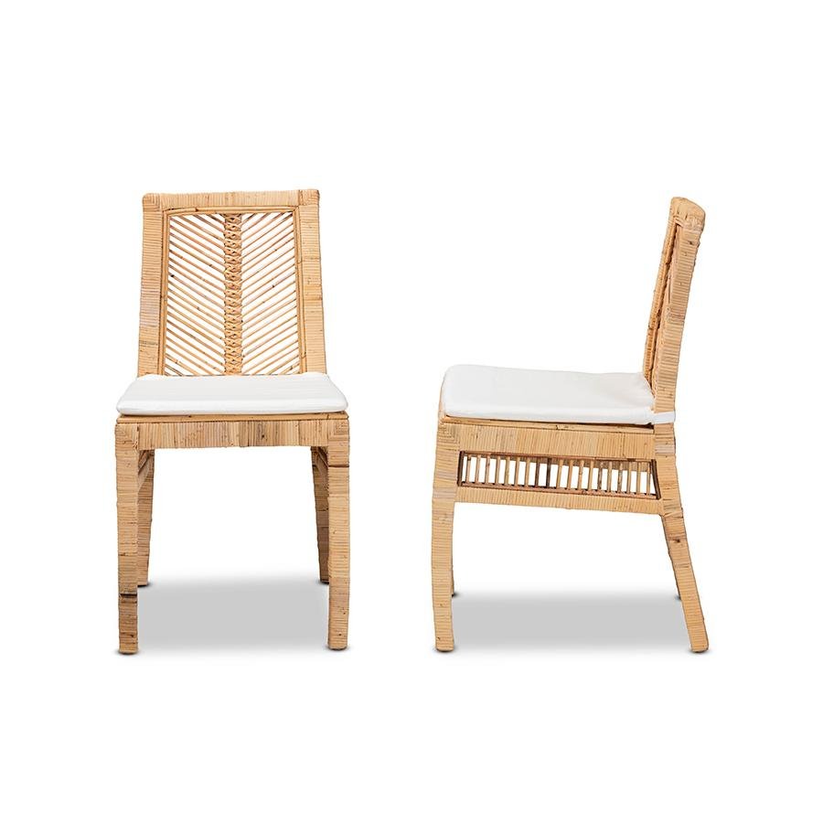 bali &amp; pari Suci Modern Bohemian Natural Brown Rattan 2-Piece Dining Chair Set - Ethereal Company