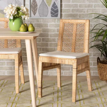 bali &amp; pari Suci Modern Bohemian Natural Brown Rattan 2-Piece Dining Chair Set - Ethereal Company