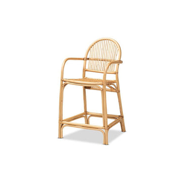 bali &amp; pari Tugera Modern Bohemian Natural Brown Rattan Counter Stool - Ethereal Company