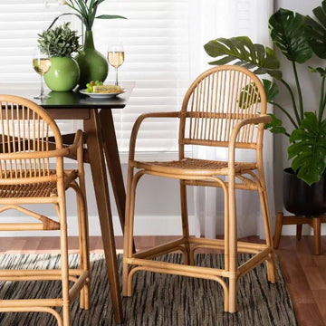 bali &amp; pari Tugera Modern Bohemian Natural Brown Rattan Counter Stool - Ethereal Company