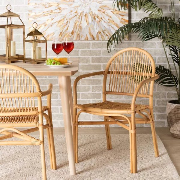 bali &amp; pari Tugera Modern Bohemian Natural Brown Rattan Dining Chair - Ethereal Company